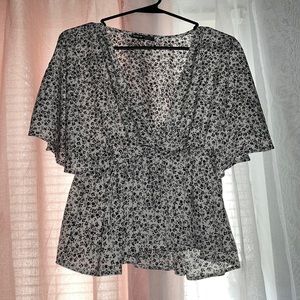 White with blue floral prints, size M, wore once